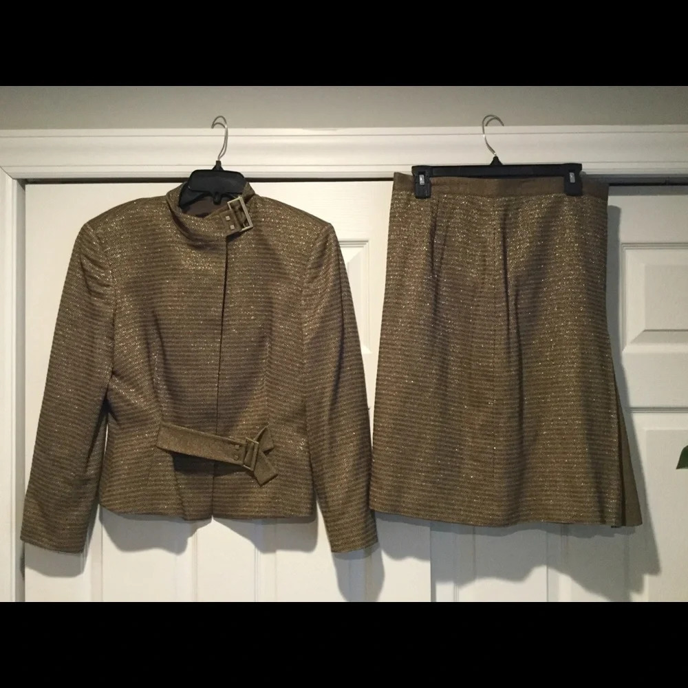 J'S Exte Ittierre Vintage Tweed Metallic Moto Knit Jacket Skirt Suit Set Y2K, 32